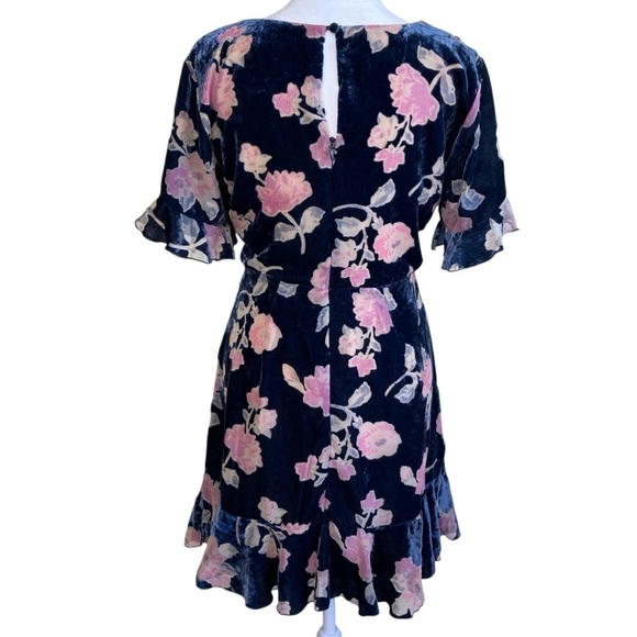 Lulus A Touch of Magic Floral Print Burnout Velvet Mini Dress Babydoll Ruffled S - Picture 9 of 16